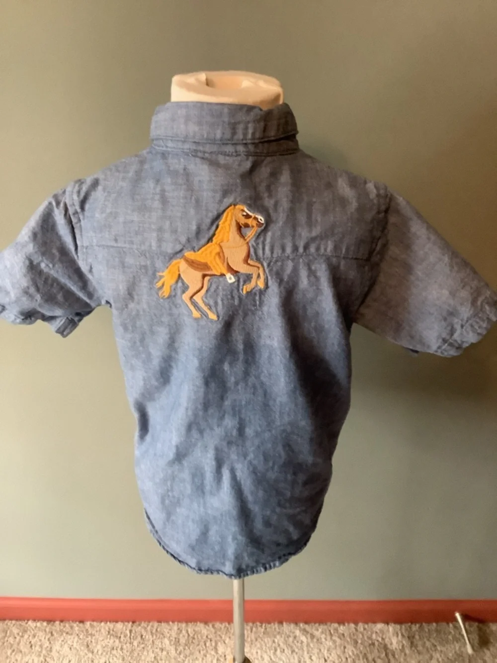 Kids' Western Short-Sleeve Button-Up Shirt. US size 5 with embroidered horse.